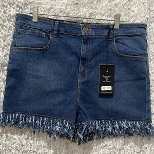 Lucky & Blessed FRAYED HEM DAISY DUKES Indigo Denim, WOMEN SIZE 16